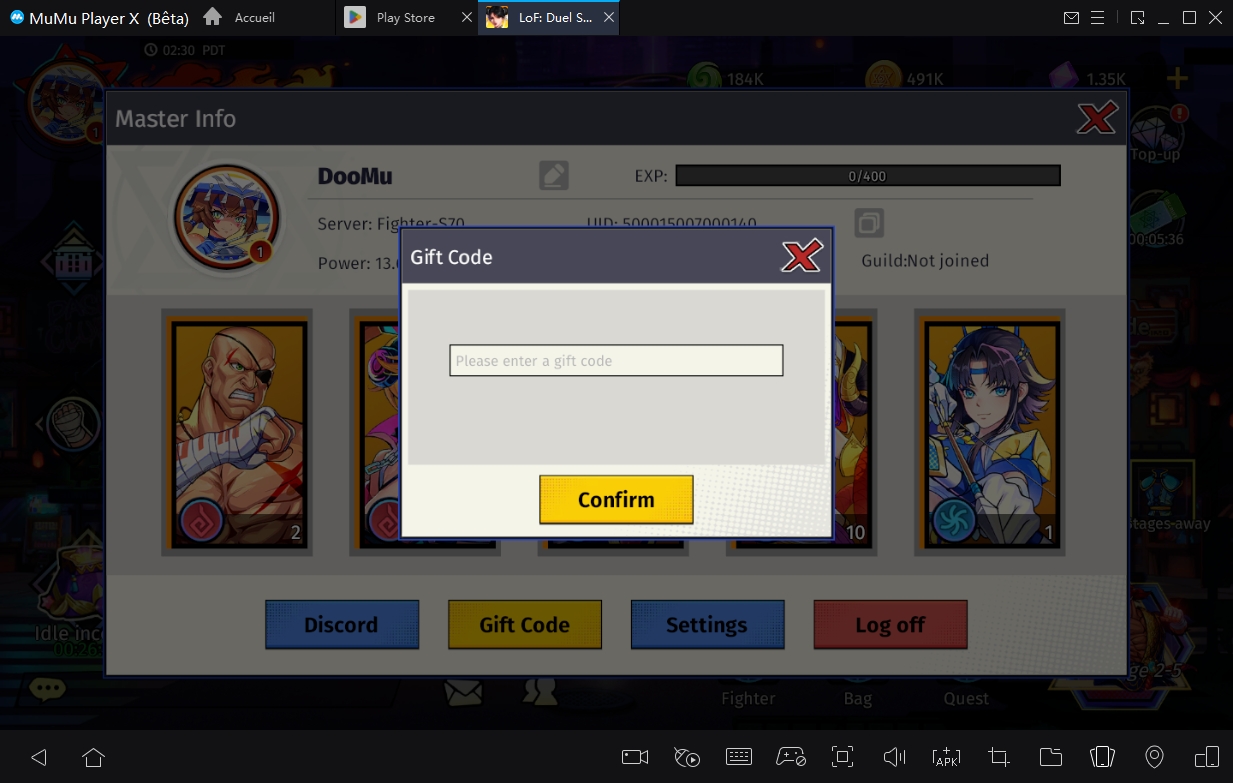codes de cadeaux Legend of Fighters: Duel Star